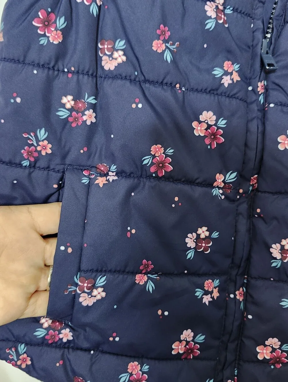 Gymboree Girls Blue Floral Puffer Vest Medium 7-8 Zip Up Layer Fall Winter Warm